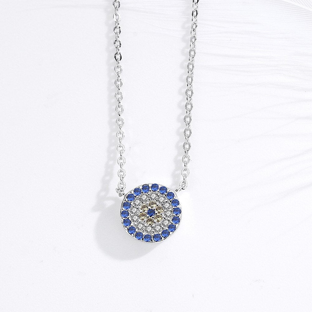 Wee Luxury Silver Necklaces Genuine 925 Sterling Silver Necklace Round Evil Eye Necklaces