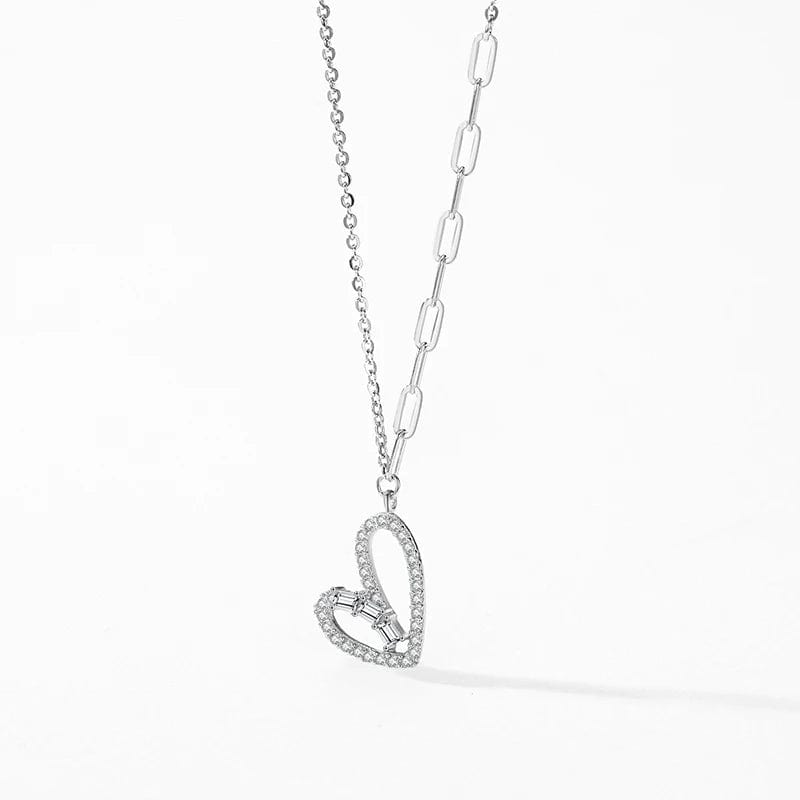 Wee Luxury Silver Necklaces Heart-Shaped 925 Sterling Silver Elegant Zircon Pendant Necklace