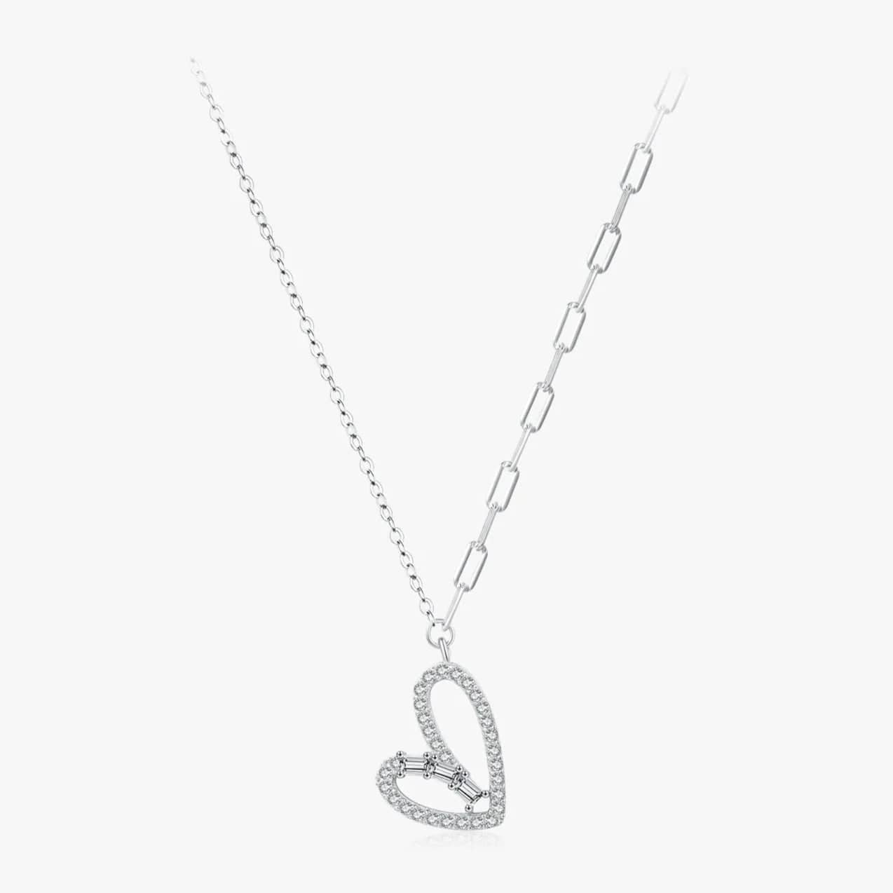 Wee Luxury Silver Necklaces Heart-Shaped 925 Sterling Silver Elegant Zircon Pendant Necklace