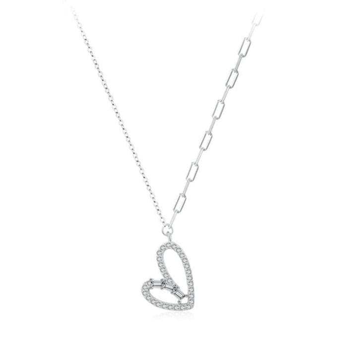 Wee Luxury Silver Necklaces Heart-Shaped 925 Sterling Silver Elegant Zircon Pendant Necklace