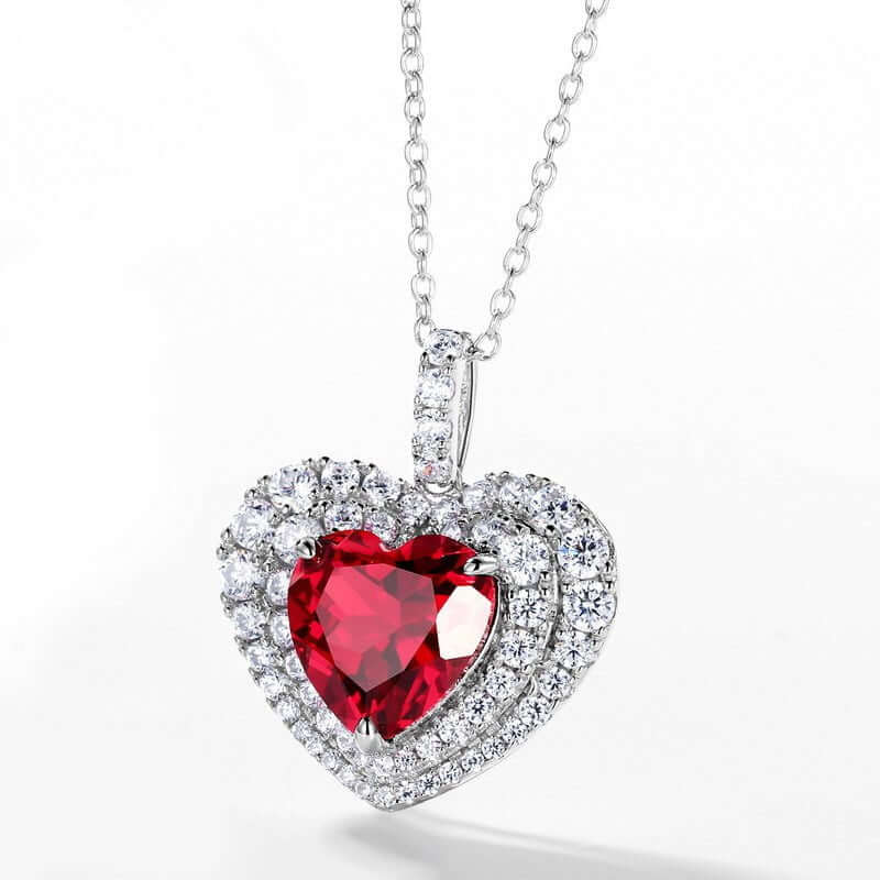 Luxurious red heart necklace with gemstones, crafted in 925 sterling silver.