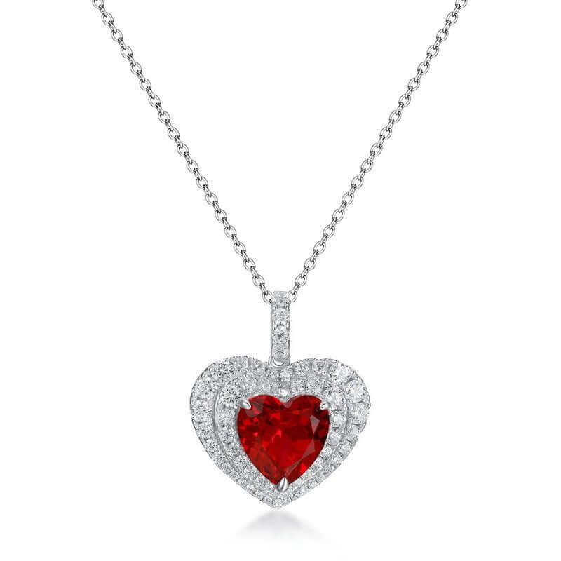 925 Sterling Silver Heart Necklace with Red Gemstone, Luxurious Design