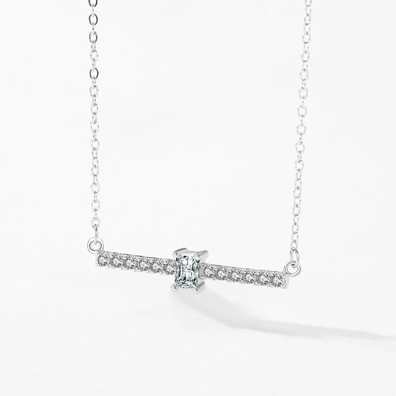 Wee Luxury Silver Necklaces Luxury 925 Sterling Silver Rectangular Zirconia Chain Necklace