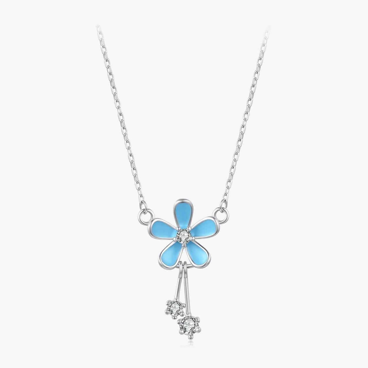 Wee Luxury Silver Necklaces Luxury Elegant Blue Zircon Flower Necklace in 925 Sterling Silver