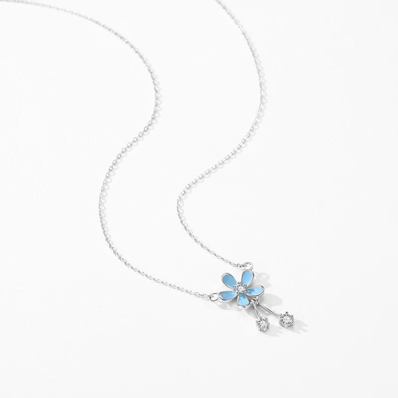 Wee Luxury Silver Necklaces Luxury Elegant Blue Zircon Flower Necklace in 925 Sterling Silver