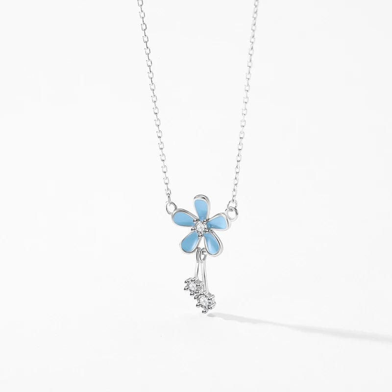 Wee Luxury Silver Necklaces Luxury Elegant Blue Zircon Flower Necklace in 925 Sterling Silver