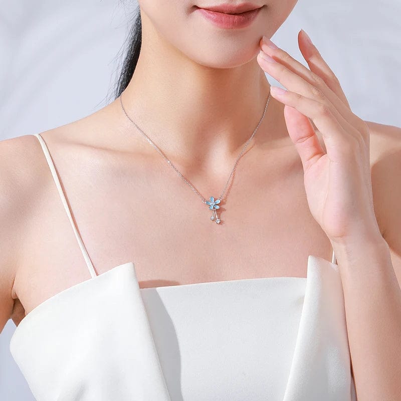 Wee Luxury Silver Necklaces Luxury Elegant Blue Zircon Flower Necklace in 925 Sterling Silver