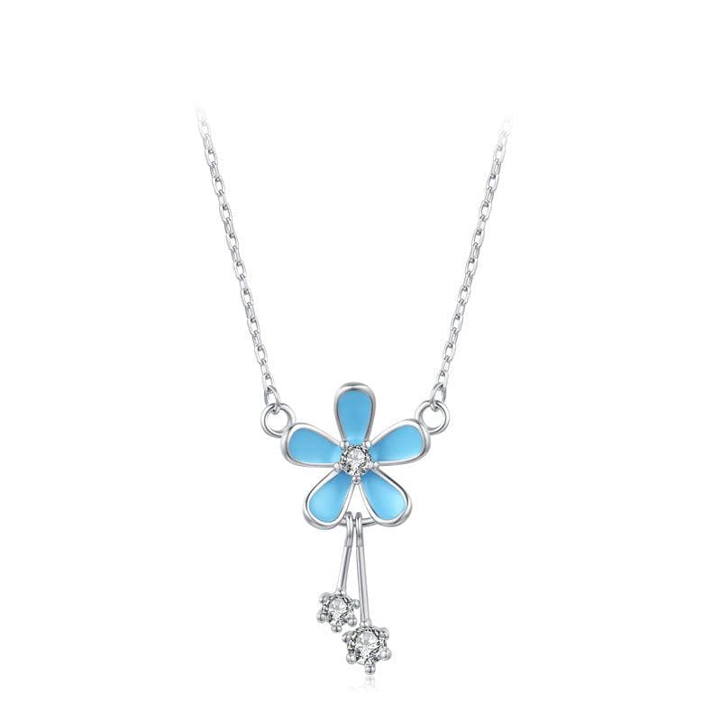 Wee Luxury Silver Necklaces Luxury Elegant Blue Zircon Flower Necklace in 925 Sterling Silver