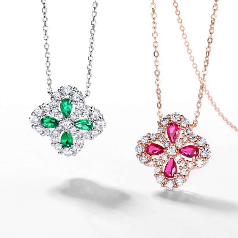 Wee Luxury Silver Necklaces Red Clover Cultivation S925 Silver Pendant Necklace with Clavicle Chain