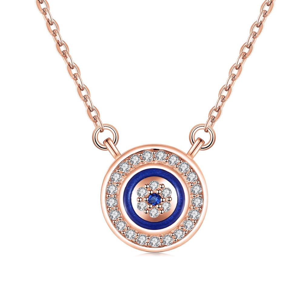 Wee Luxury Silver Necklaces Rose Gold Color / 45cm Charm CZ 925 Sterling Silver Necklace Women Luck Blue Evil Eye