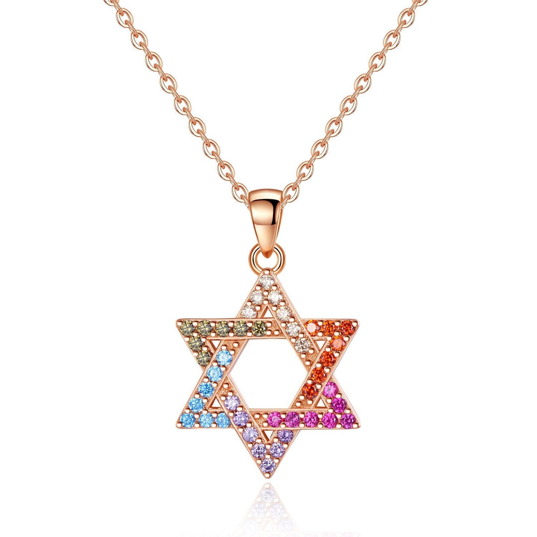 Wee Luxury Silver Necklaces Rose Gold Color / 45cm Fancy Star of David 925 Sterling Silver Necklace Women