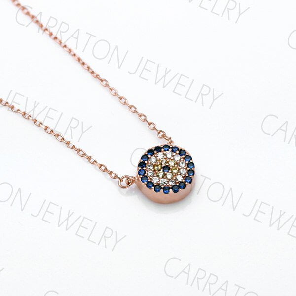 Wee Luxury Silver Necklaces Rose Gold Color / 45cm Genuine 925 Sterling Silver Necklace Round Evil Eye Necklaces