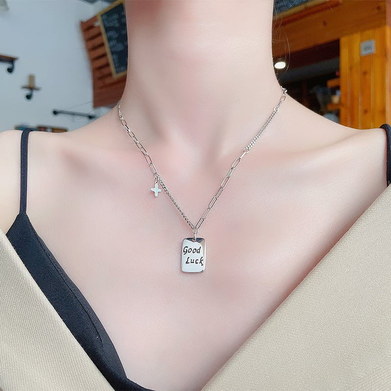 Wee Luxury Silver Necklaces Silver / 925 silver Long Square Brand Good Luck S925 Sterling Silver Necklace