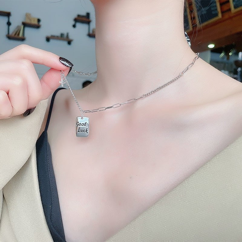 Wee Luxury Silver Necklaces Silver / 925 silver Long Square Brand Good Luck S925 Sterling Silver Necklace