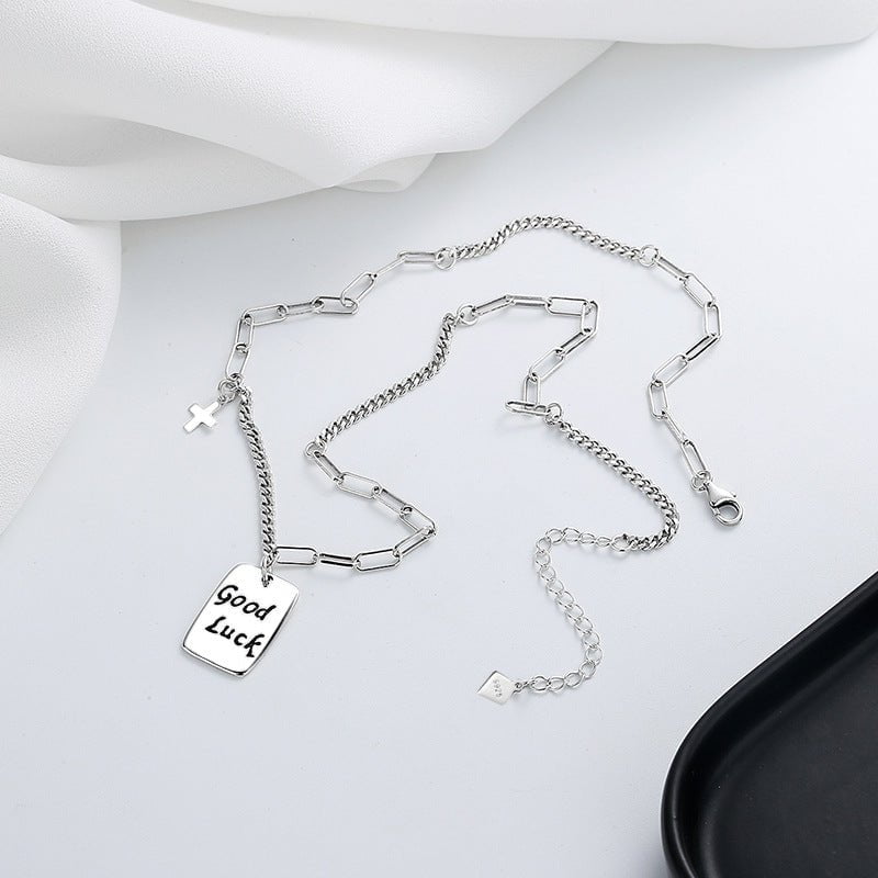 Wee Luxury Silver Necklaces Silver / 925 silver Long Square Brand Good Luck S925 Sterling Silver Necklace