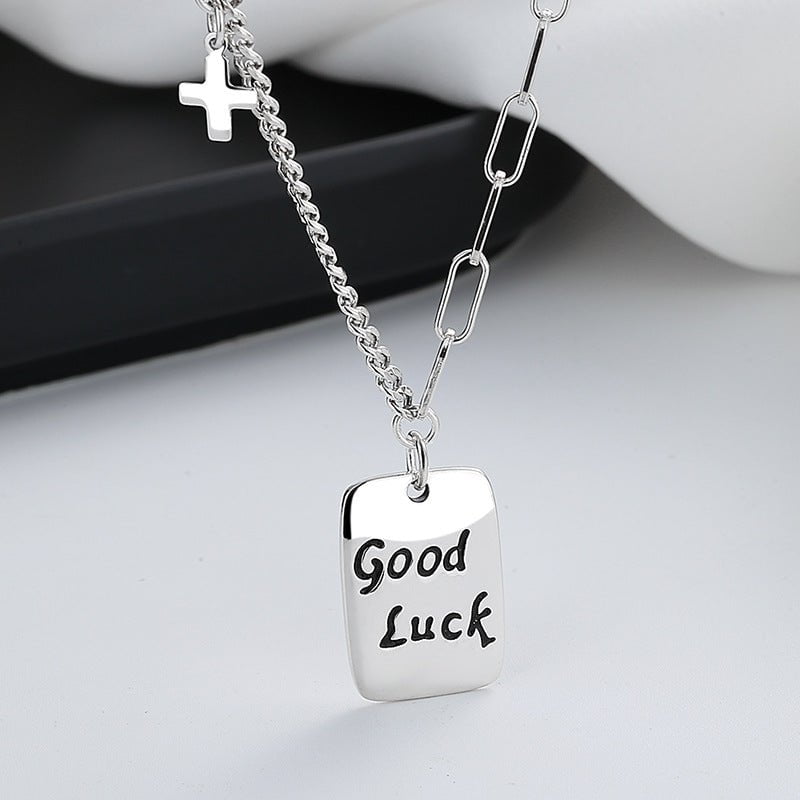 Wee Luxury Silver Necklaces Silver / 925 silver Long Square Brand Good Luck S925 Sterling Silver Necklace