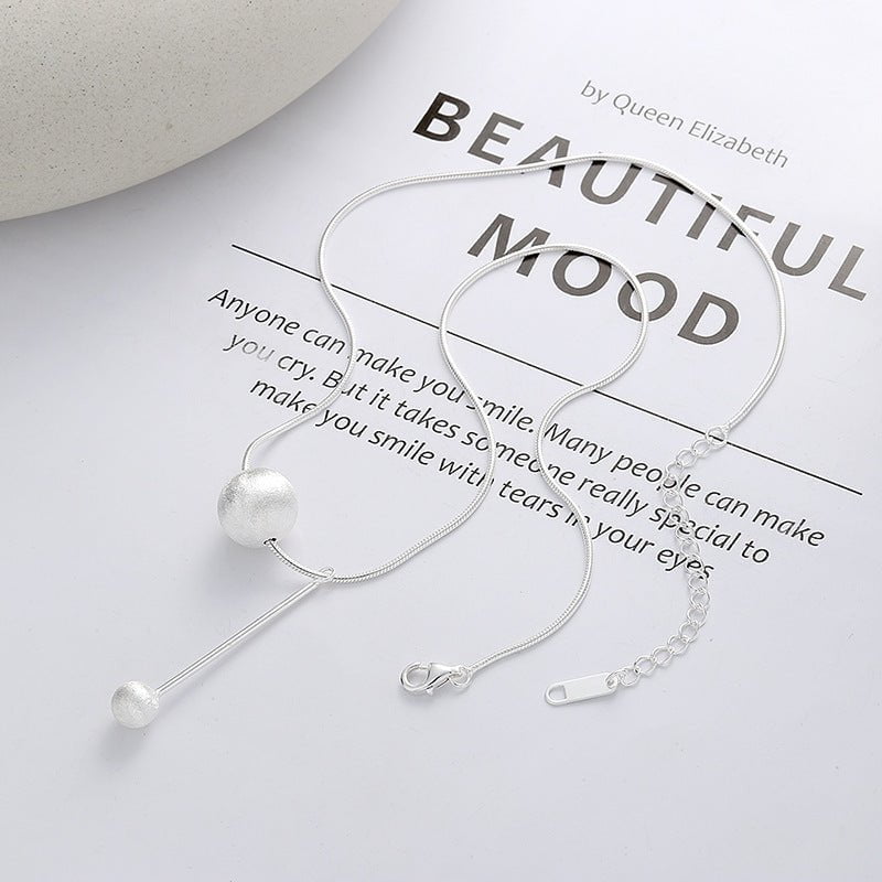 Wee Luxury Silver Necklaces Silver / 925 silver S925 Sterling Silver Snake Bone Chain Brushed Ball Tassel Necklace