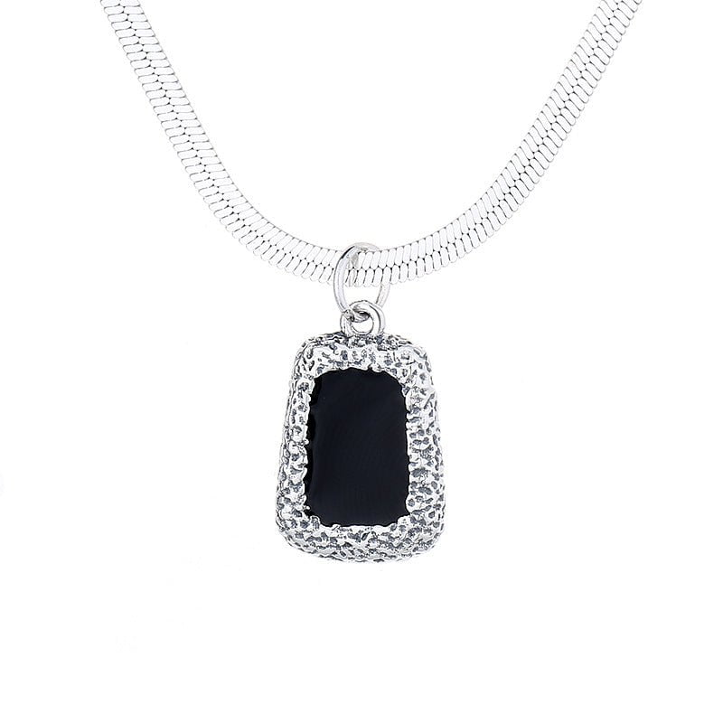 Wee Luxury Silver Necklaces Silver / 925 silver Snake Bone Chain Black Square Luxury Style Design Necklace