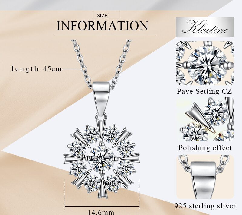 Wee Luxury Silver Necklaces Silver Charm 925 Zircon Snowflake Pendant Neckace Women