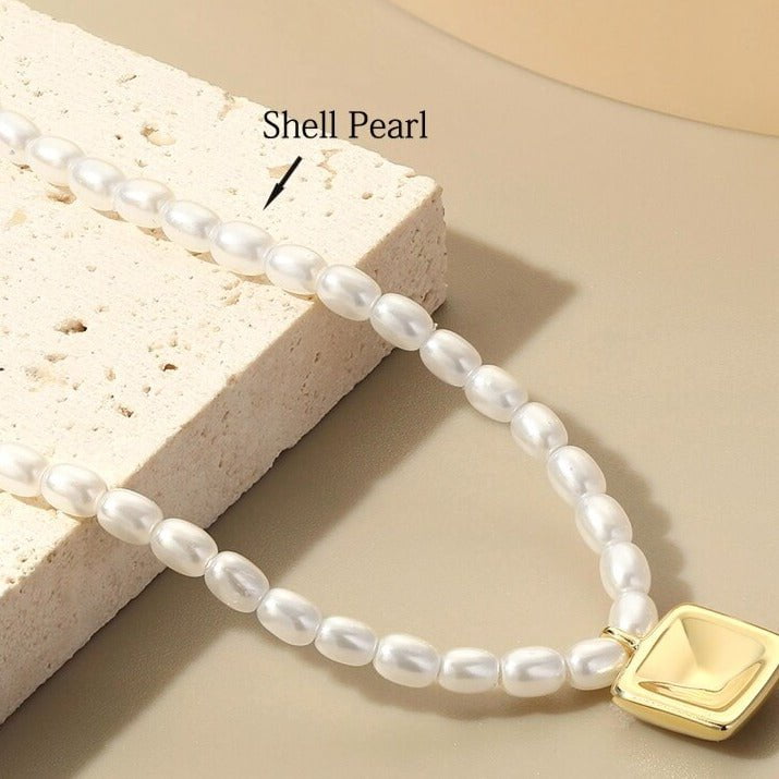 Wee Luxury Silver Necklaces Silver Elegant Beaded Chain Shell Pearl Necklace For Women