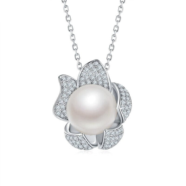 Wee Luxury Silver Necklaces Silver Elegant Natural Pearl Flower Pendant Necklace For Women