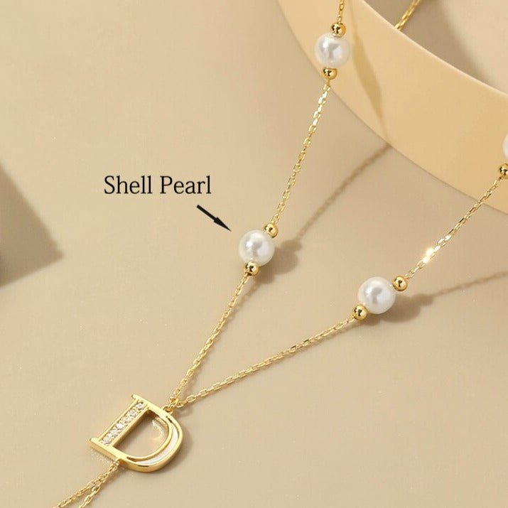 Wee Luxury Silver Necklaces Silver Geometric Pearl Necklace Simple Fashion Y Shaped Zircon