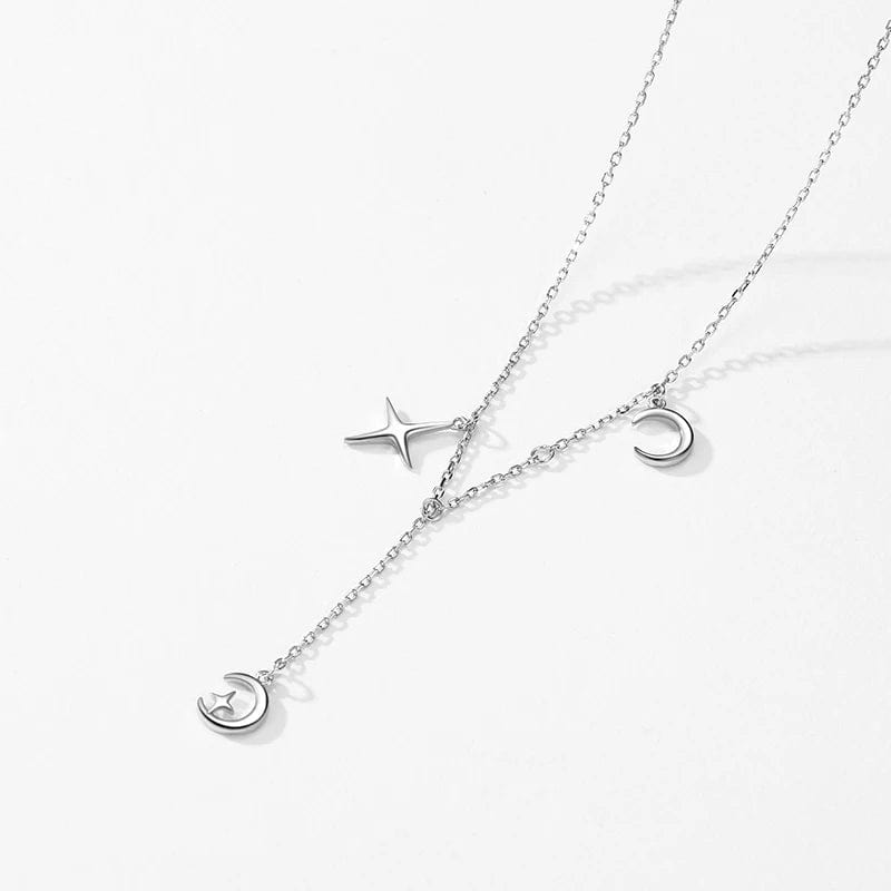 Wee Luxury Silver Necklaces Sterling Silver Star and Moon Pendant Necklace with Celestial Charm