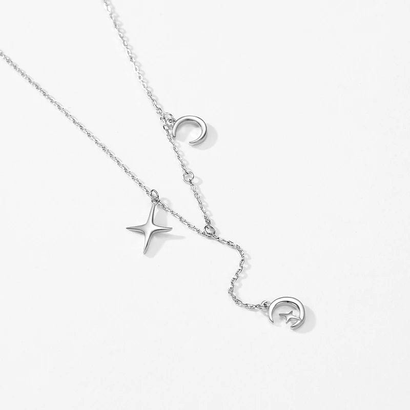 Wee Luxury Silver Necklaces Sterling Silver Star and Moon Pendant Necklace with Celestial Charm