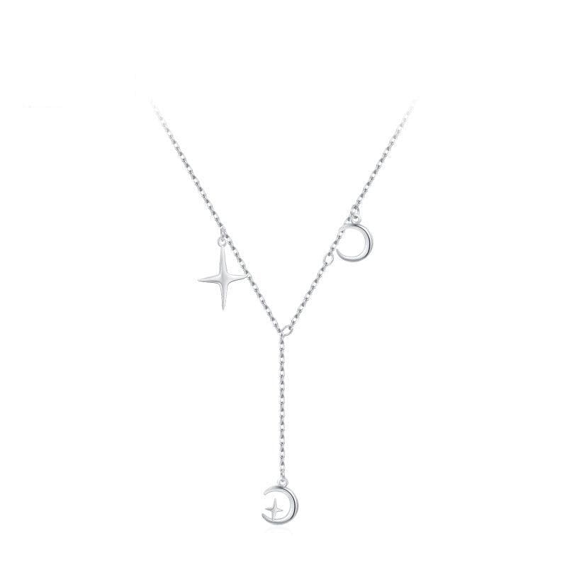 Wee Luxury Silver Necklaces Sterling Silver Star and Moon Pendant Necklace with Celestial Charm