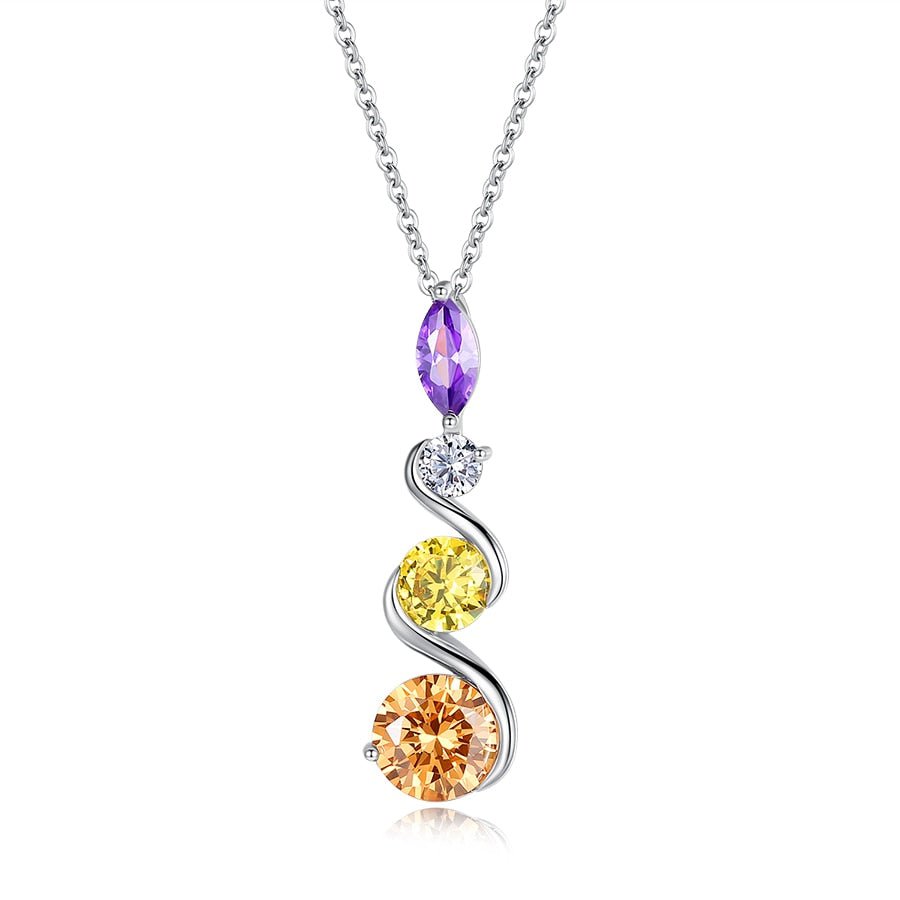 Wee Luxury Silver Necklaces Style 1 / 45cm Charm Rainbow CZ Cubic Zirconia Geometric Circle Chain Necklaces