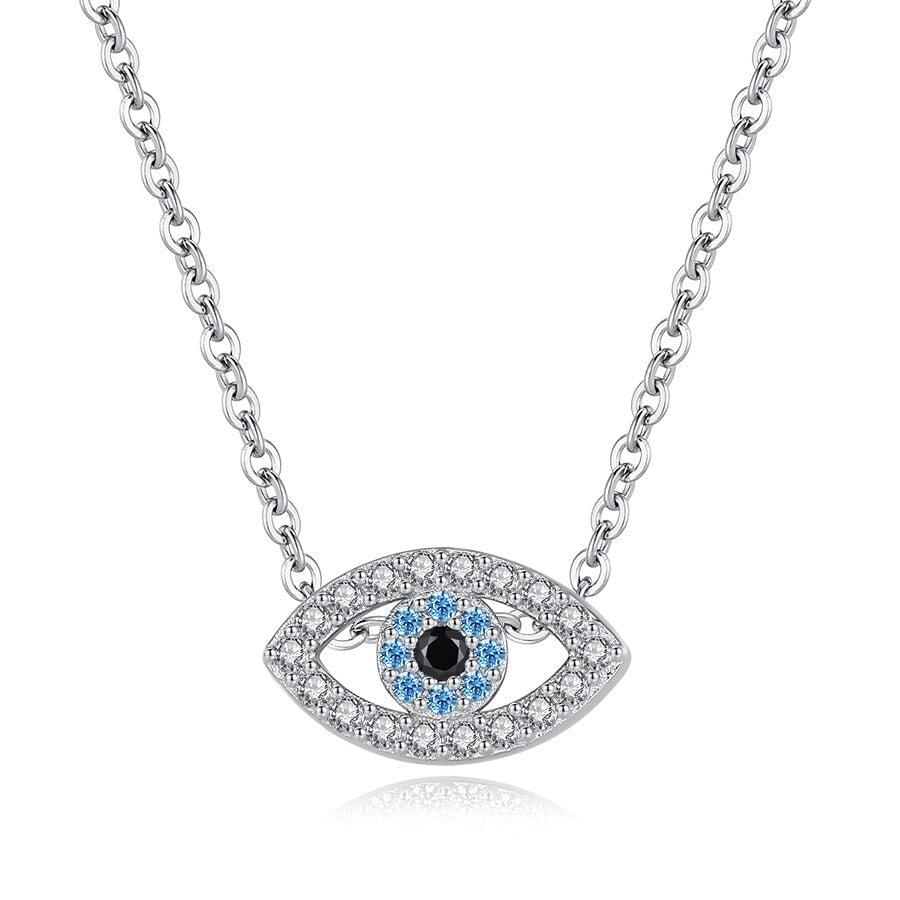 Wee Luxury Silver Necklaces Style 1 / 45cm Lucky Eye Evil 925 Sterling Silver Pendant Choker Necklace
