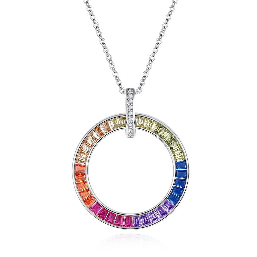 Wee Luxury Silver Necklaces Style 2 / 45cm Charm Rainbow CZ Cubic Zirconia Geometric Circle Chain Necklaces