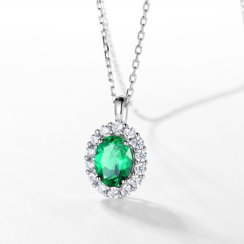 Wee Luxury Silver Necklaces Thick silver and white gold (pendant with chain) / 925 silver Emerald Style Pendant Necklace with Sterling Silver Chain for Women