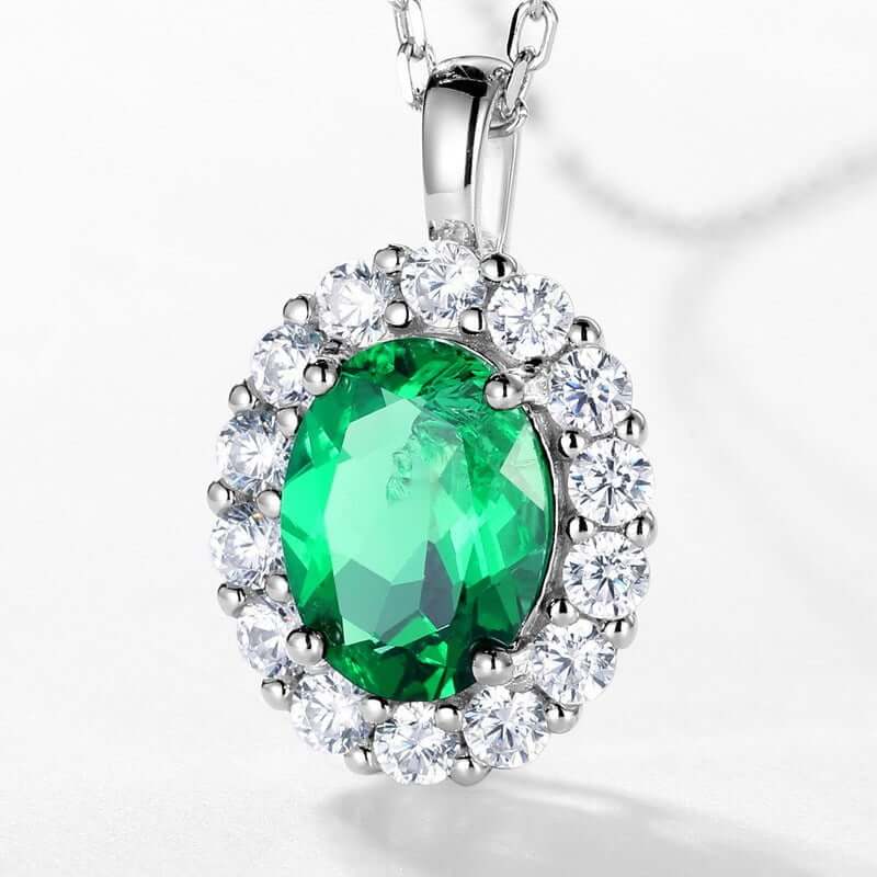 Wee Luxury Silver Necklaces Thick silver and white gold (pendant with chain) / 925 silver Emerald Style Pendant Necklace with Sterling Silver Chain for Women