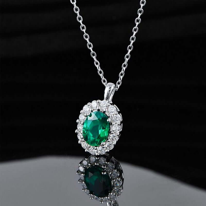 Wee Luxury Silver Necklaces Thick silver and white gold (pendant with chain) / 925 silver Emerald Style Pendant Necklace with Sterling Silver Chain for Women