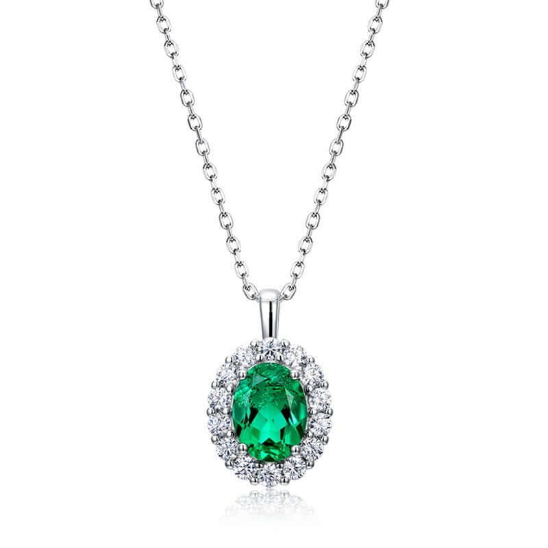 Wee Luxury Silver Necklaces Thick silver and white gold (pendant with chain) / 925 silver Emerald Style Pendant Necklace with Sterling Silver Chain for Women