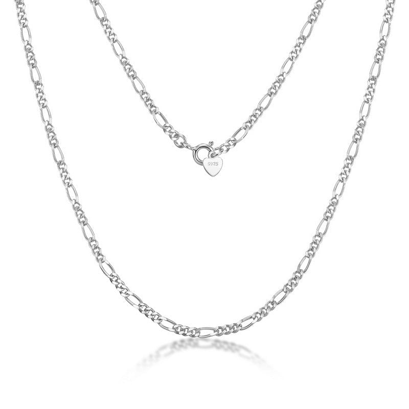 Wee Luxury Silver Necklaces Thick silver platinum / 925 silver Chic Geometric 925 Sterling Silver Figaro Necklace with Side Chain