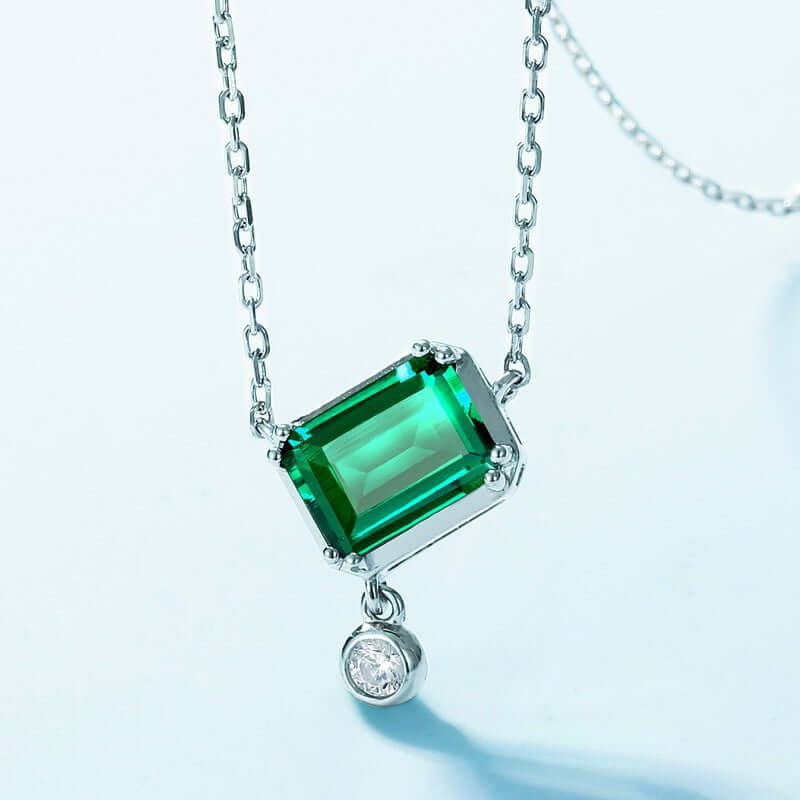 Wee Luxury Silver Necklaces Thick silver platinum / 925 silver Emerald Geometry Cultivation Sterling Silver Necklace for Women