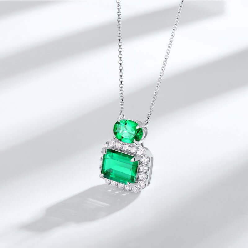 Wee Luxury Silver Necklaces Thick silver platinum / 925 silver Emerald Pendant Sterling Silver Necklace with Geometric Design