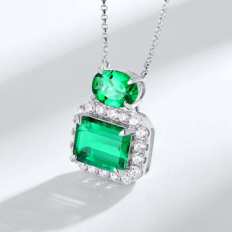 Wee Luxury Silver Necklaces Thick silver platinum / 925 silver Emerald Pendant Sterling Silver Necklace with Geometric Design