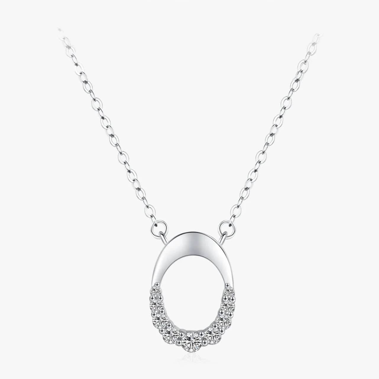 Wee Luxury Silver Necklaces Trendy 925 Sterling Silver Oval Pendant Necklace with Zircon for Women