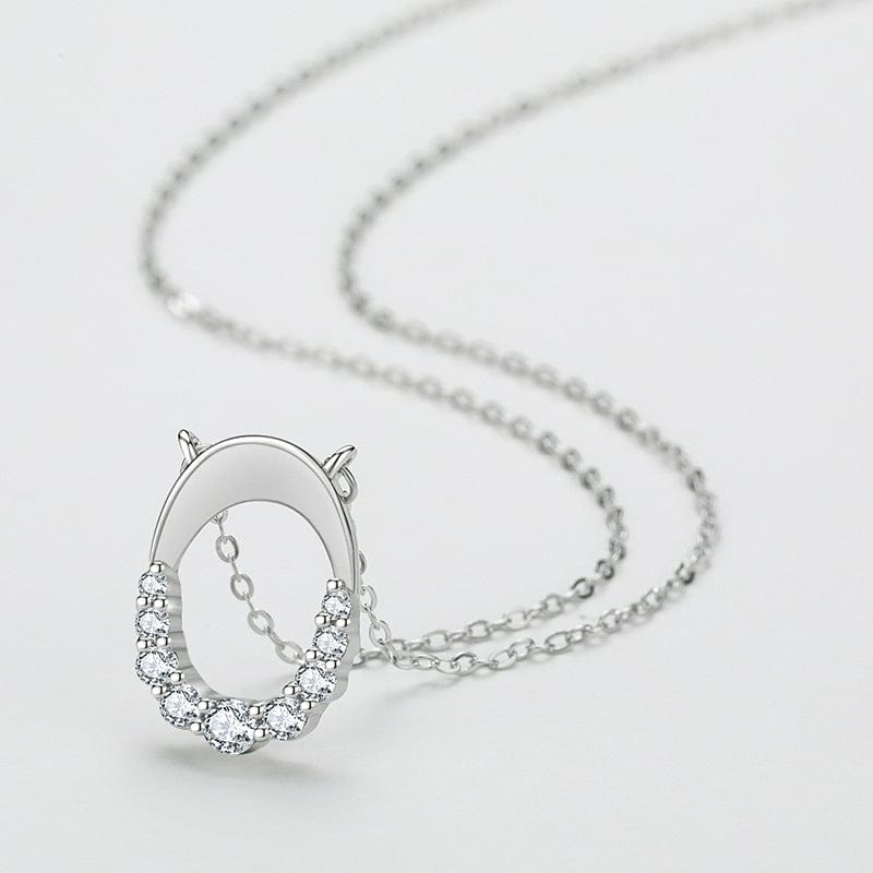 Wee Luxury Silver Necklaces Trendy 925 Sterling Silver Oval Pendant Necklace with Zircon for Women