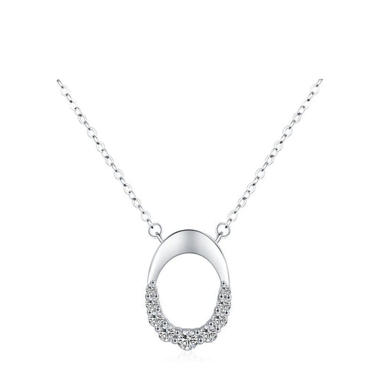 Wee Luxury Silver Necklaces Trendy 925 Sterling Silver Oval Pendant Necklace with Zircon for Women