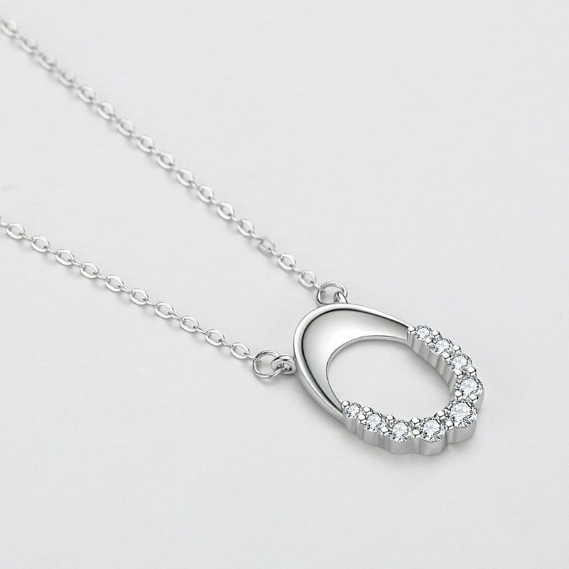 Wee Luxury Silver Necklaces Trendy 925 Sterling Silver Oval Pendant Necklace with Zircon for Women