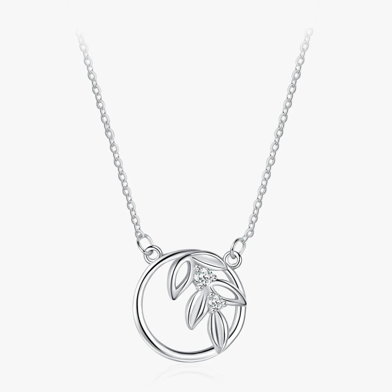 Wee Luxury Silver Necklaces Trendy 925 Sterling Silver Zircon Spring Tree Leaf Dangle Necklace