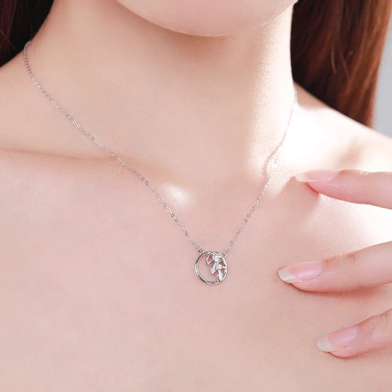 Wee Luxury Silver Necklaces Trendy 925 Sterling Silver Zircon Spring Tree Leaf Dangle Necklace