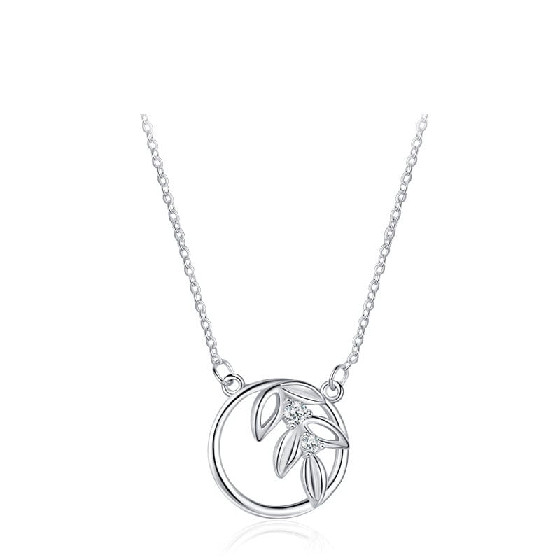 Wee Luxury Silver Necklaces Trendy 925 Sterling Silver Zircon Spring Tree Leaf Dangle Necklace