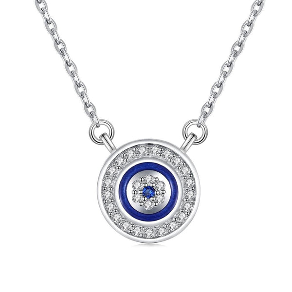Wee Luxury Silver Necklaces White Gold Color / 45cm Charm CZ 925 Sterling Silver Necklace Women Luck Blue Evil Eye
