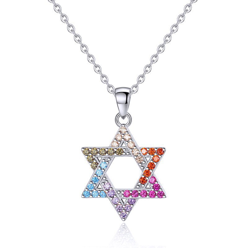 Wee Luxury Silver Necklaces White Gold Color / 45cm Fancy Star of David 925 Sterling Silver Necklace Women