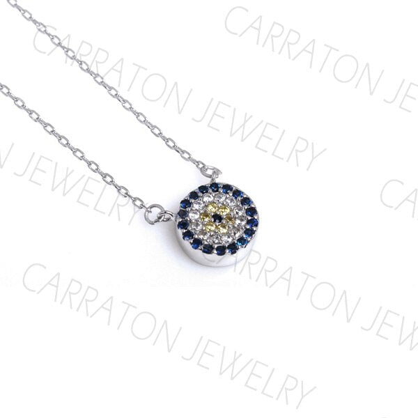 Wee Luxury Silver Necklaces White Gold Color / 45cm Genuine 925 Sterling Silver Necklace Round Evil Eye Necklaces